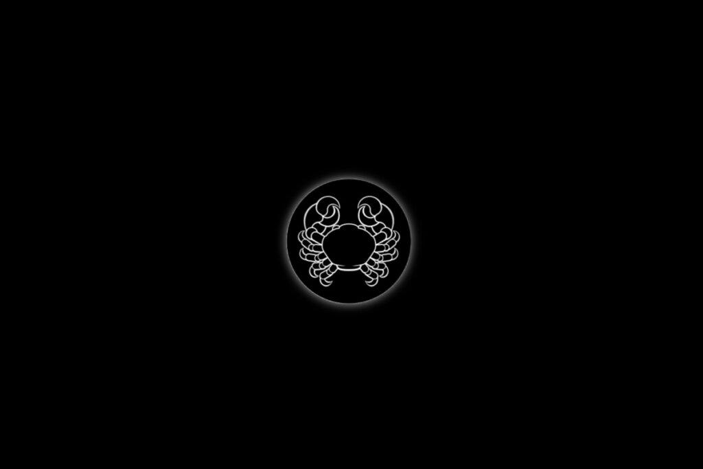 Ilustração de um caranguejo representando o signo de câncer em um fundo preto
