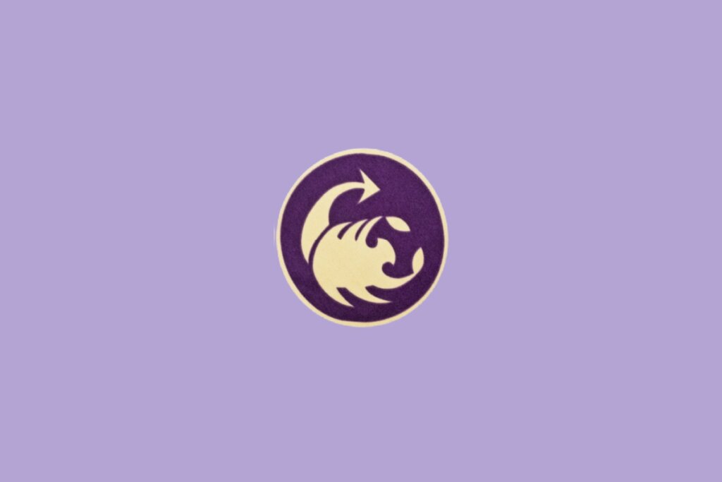 Ilustração minimalista do signo de Escorpião, com um escorpião estilizado em círculo roxo