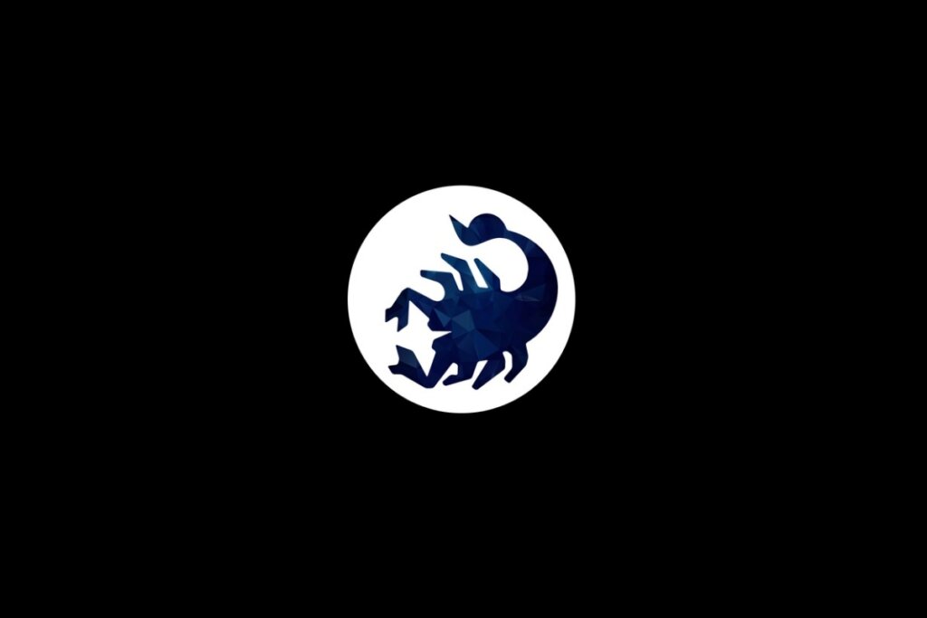 Ilustração do signo de escorpião azul em um círculo branco