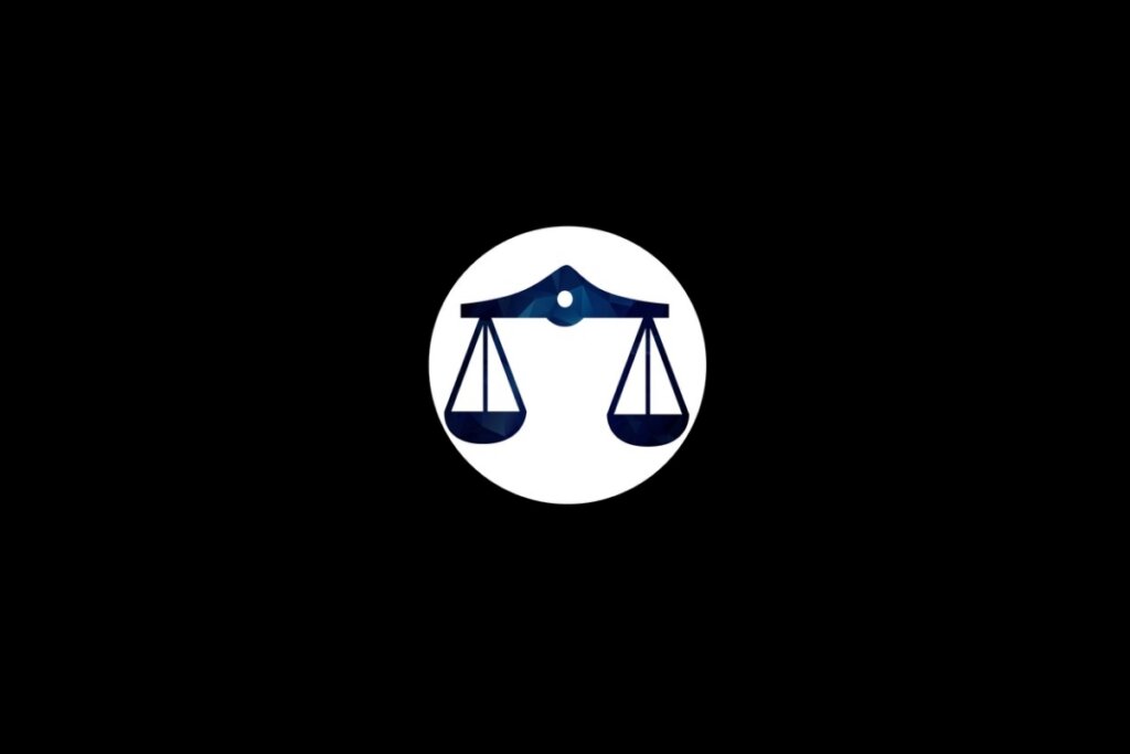 Ilustração do signo de libra azul em um círculo branco