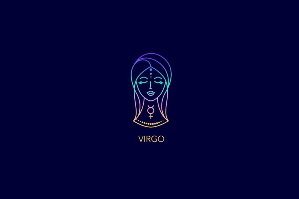 Ilustração do signo de virgem em um fundo azul-escuro
