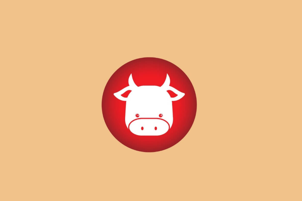ilustração de um búfalo branco sobre círculo vermelho em fundo laranja