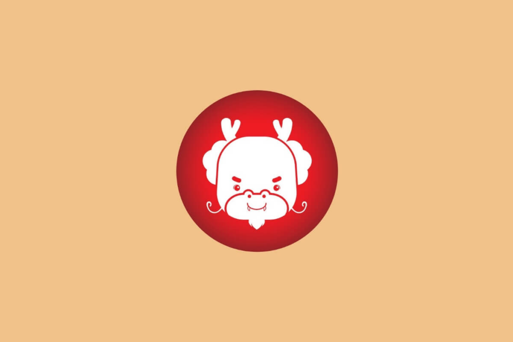 ilustração de um dragão branco sobre círculo vermelho em fundo laranja