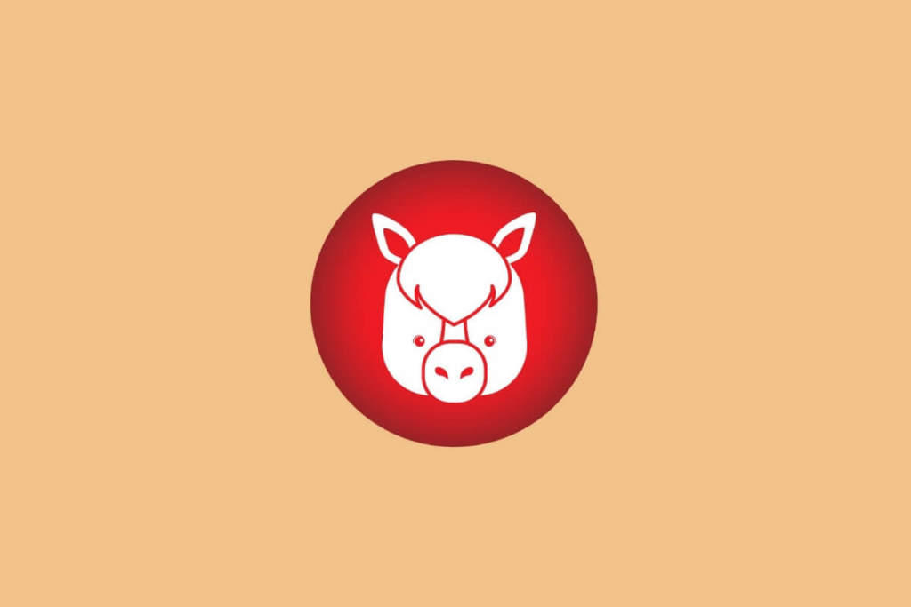 ilustração de um cavalo branco sobre círculo vermelho em fundo laranja
