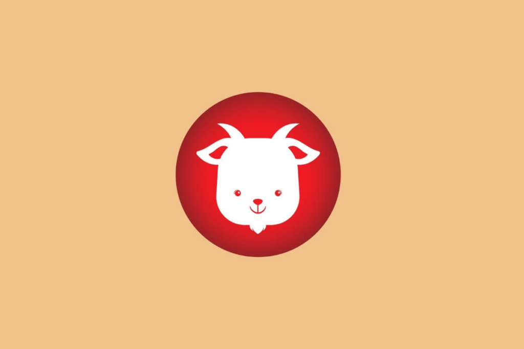 ilustração de uma cabra branca sobre círculo vermelho em fundo laranja