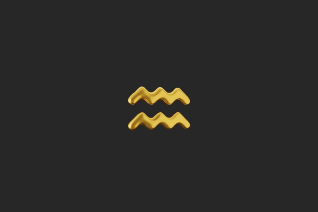 ilustração do símbolo do signo de aquário em dourado sobre fundo preto