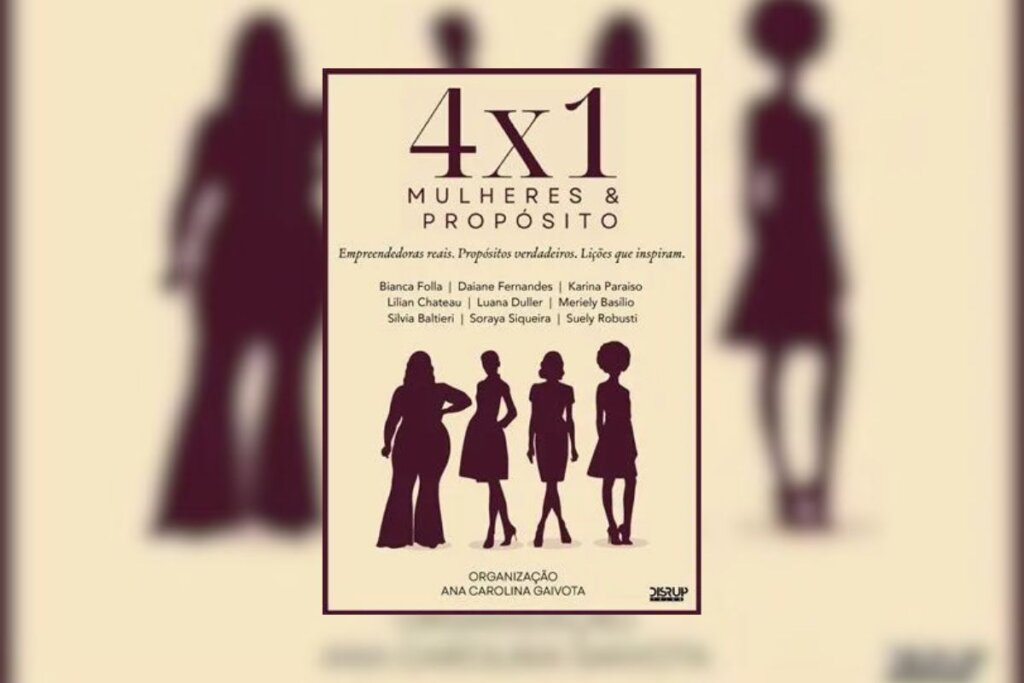Capa do livro "4X1 Mulheres & Propósito" com a ilustração de quatro mulheres lado a lado 