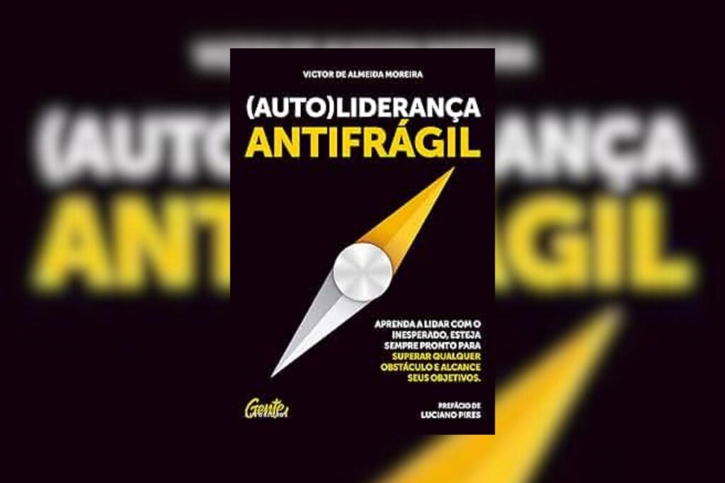 Capa do livro "Autoliderança Antifrágil", na cor preta e com o indicador de uma bússola no centro 