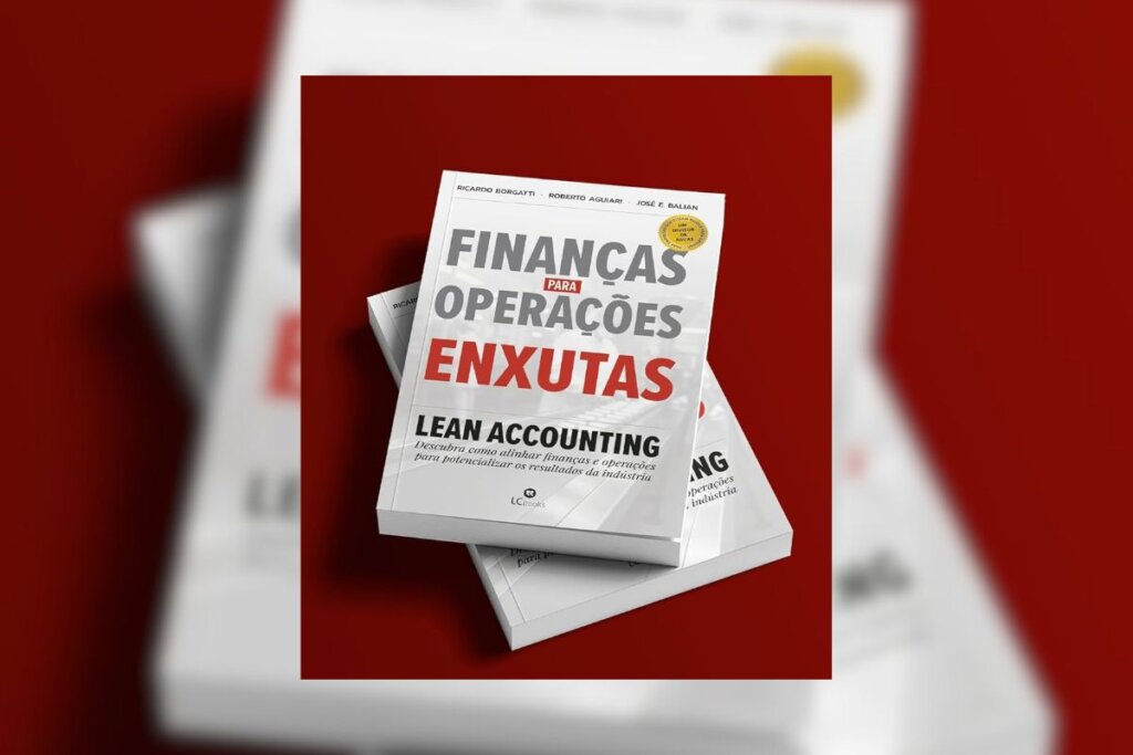Capa do livro "Finanças para operações enxutas", na cor branca e com o nome em cinza e vermelho 