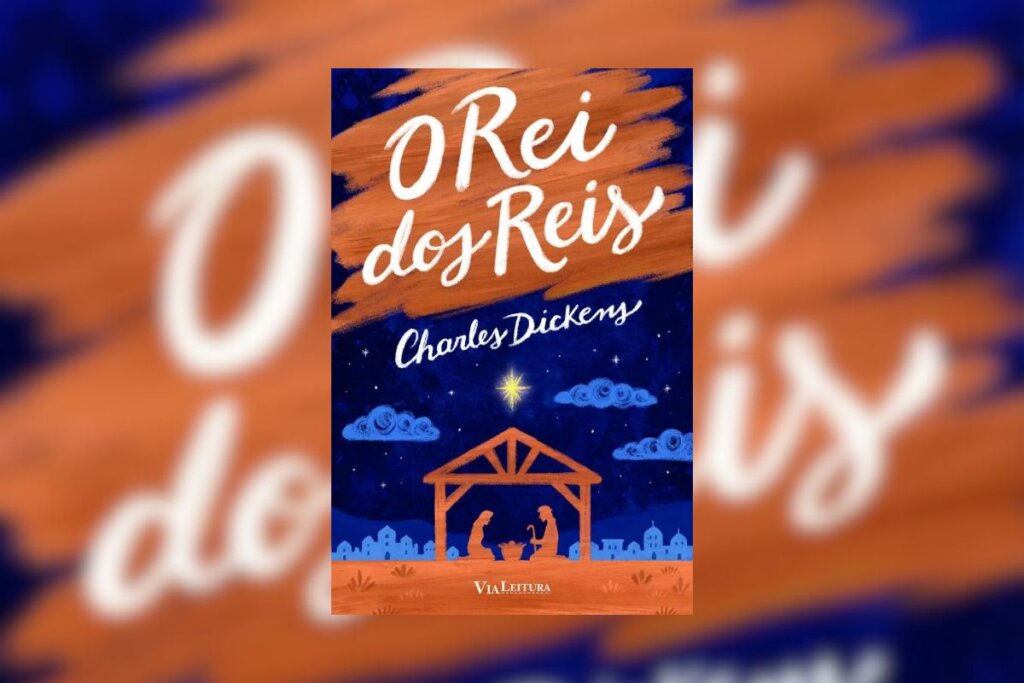 Capa do livro “O rei dos reis”, com a ilustração de um celeiro, uma estrela no topo e o céu ao anoitecer com nuvens