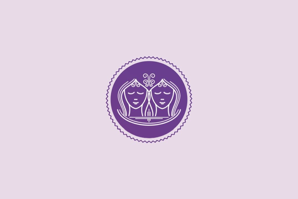 Ilustração do signo de gêmeos em um fundo roxo-claro
