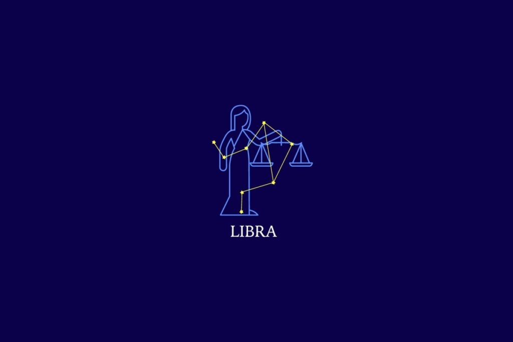Ilustração do signo de libra em um fundo azul-escuro 