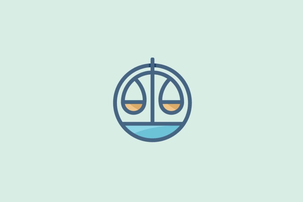 Ilustração do signo de Libra com uma balança em um fundo azul-claro 