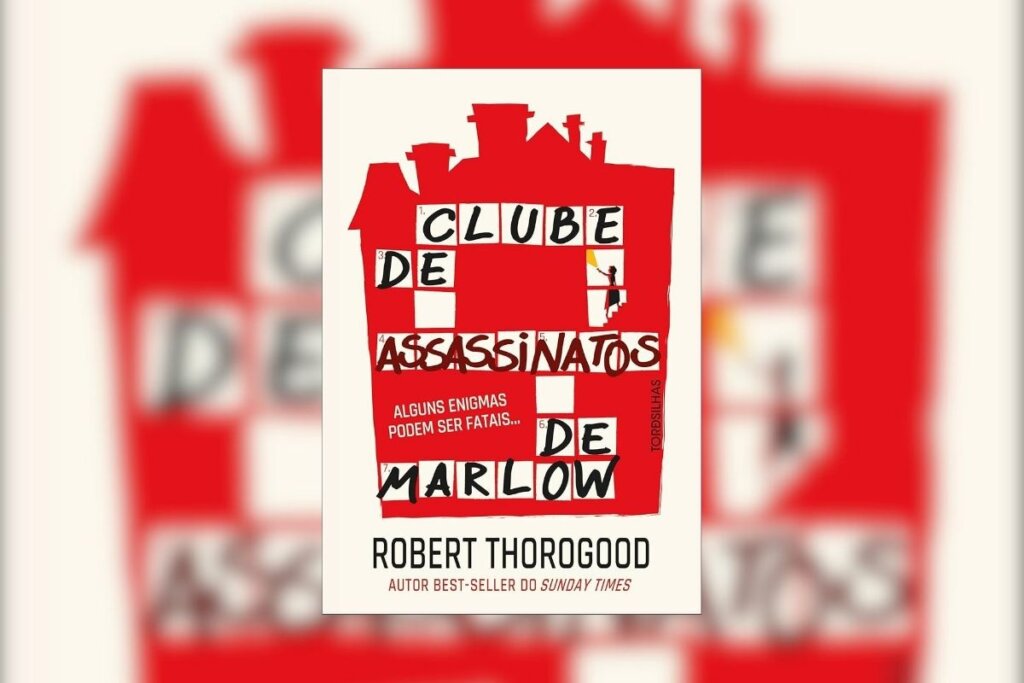 Capa do livro "Clube de assassinatos de Marlow", coma ilustração de uma casa vermelha em um fundo bege-claro
