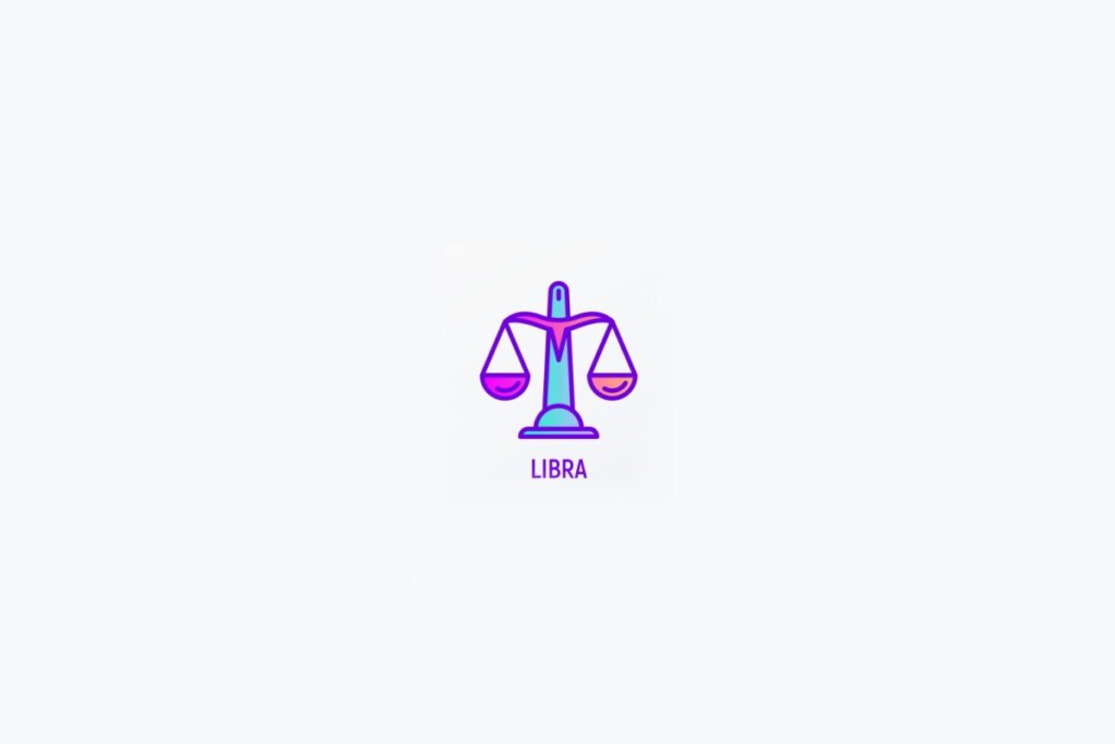 Ícone ilustrativo de Libra com a balança estilizada em tons de roxo e azul