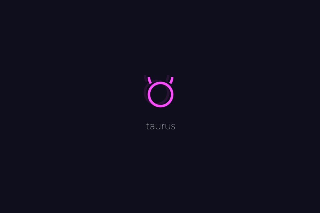Ilustração do signo de Touro em roxo, sobre um fundo preto