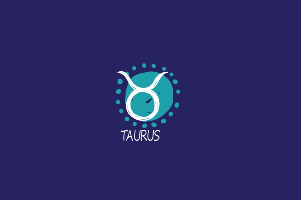 Ilustração do signo de touro, na cor branca, sobre uma mancha verde, em um fundo azul-escuro