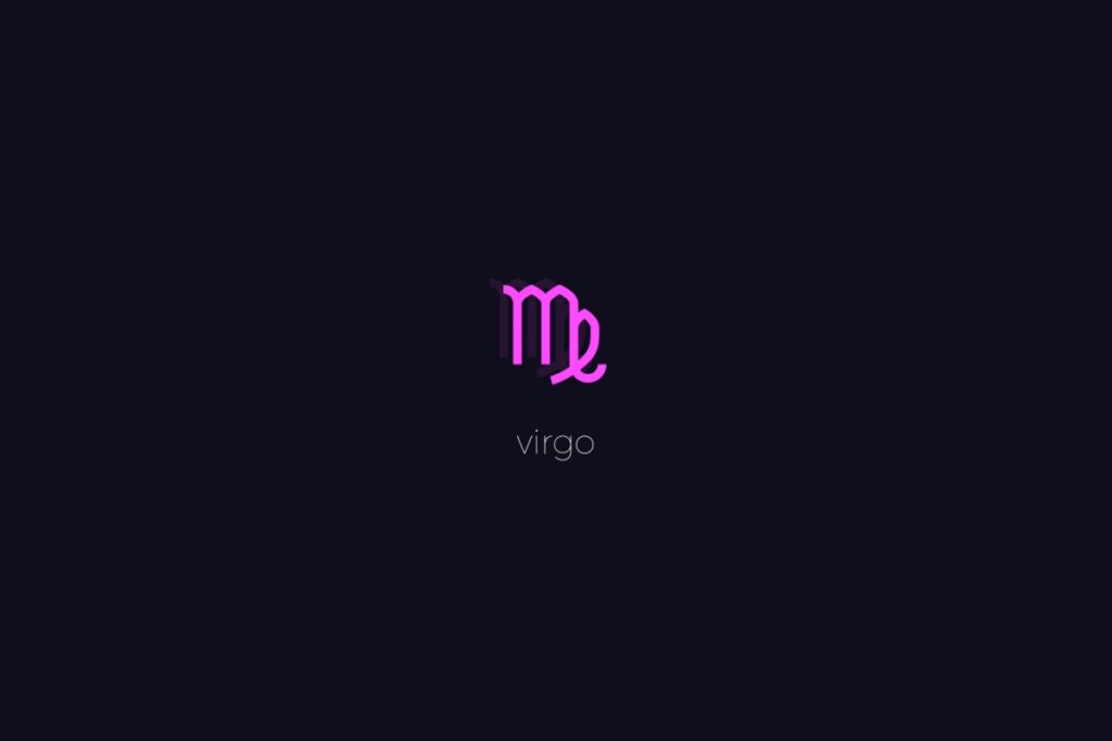 Ilustração do signo de Virgem em roxo, sobre um fundo preto