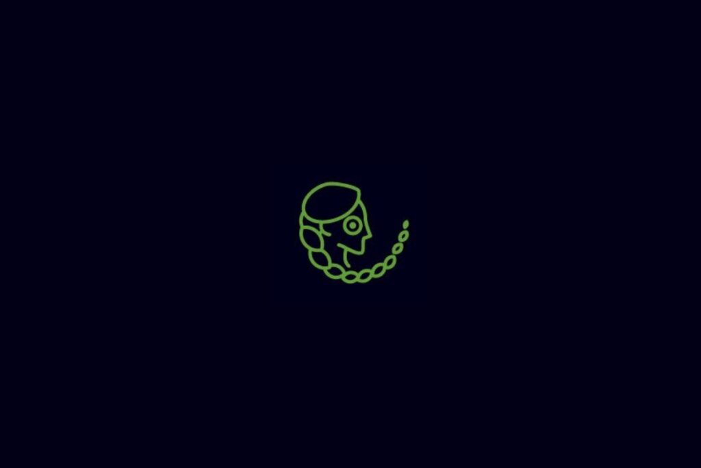 ilustração de uma cabeça de mulher verde representando o signo de virgem sobre fundo azul-escuro