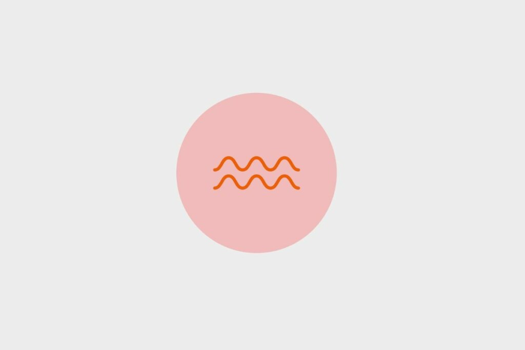 Ilustração laranja do símbolo do signo de aquário em círculo rosa sobre fundo cinza