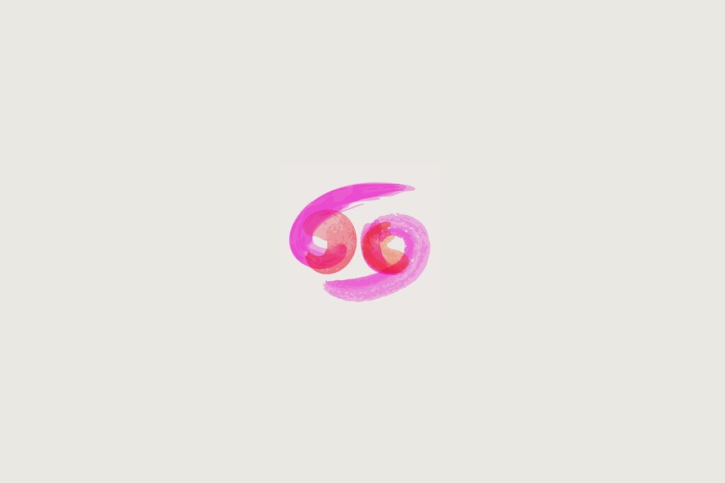 Ilustração do signo de câncer em rosa sobre um fundo cinza