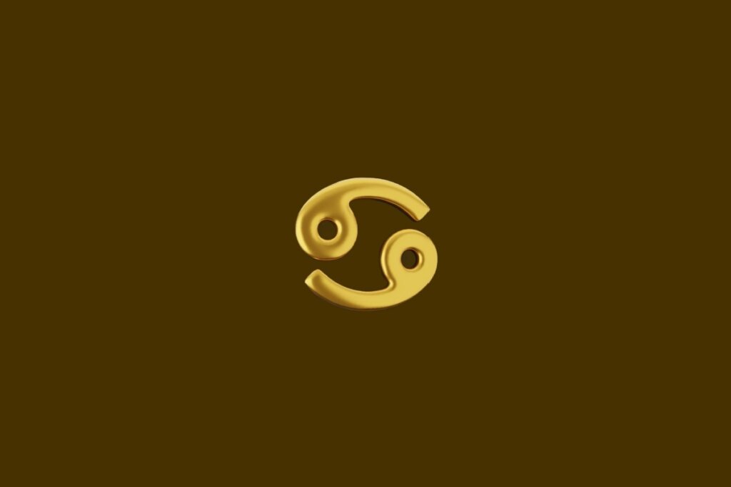 Ilustração dourada do símbolo do signo de Câncer em um fundo marrom