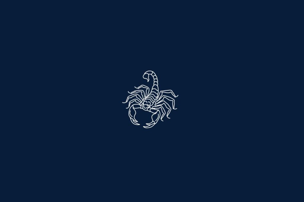 Ilustração de um escorpião em um fundo azul-escuro