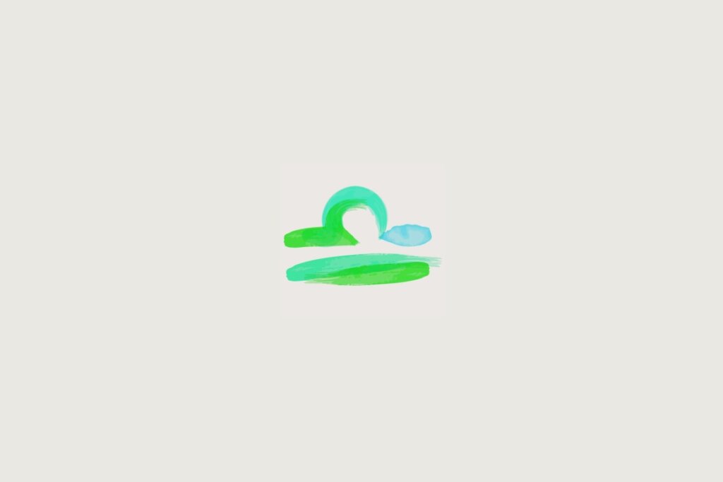 Ilustração do signo de libra em verde sobre um fundo cinza
