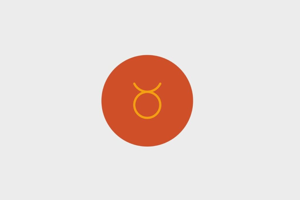 Ilustração amarela do símbolo do signo de touro em círculo vermelho sobre fundo cinza