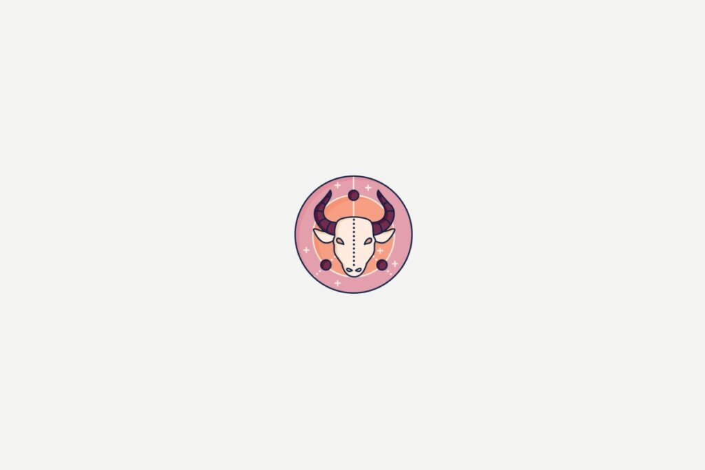 Ilustração de um touro dentro de um círculo rosa representando o signo de touro sobre fundo cinza