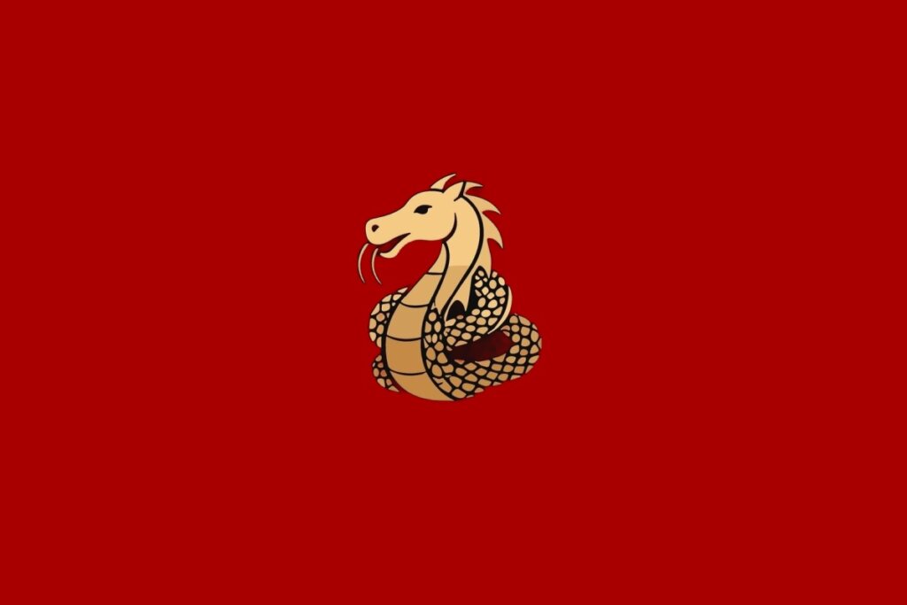 Ilustração do signo de Dragão, contendo um dragão estilizado em fundo vermelho