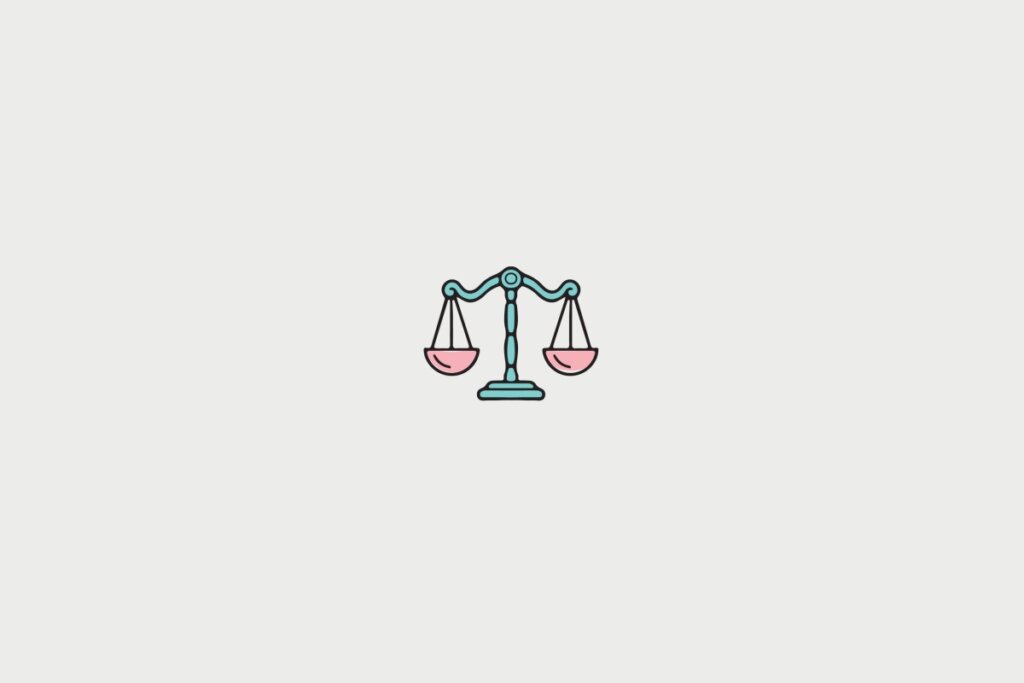 ilustração rosa e azul de balança representando o signo de libra sobre fundo cinza-claro
