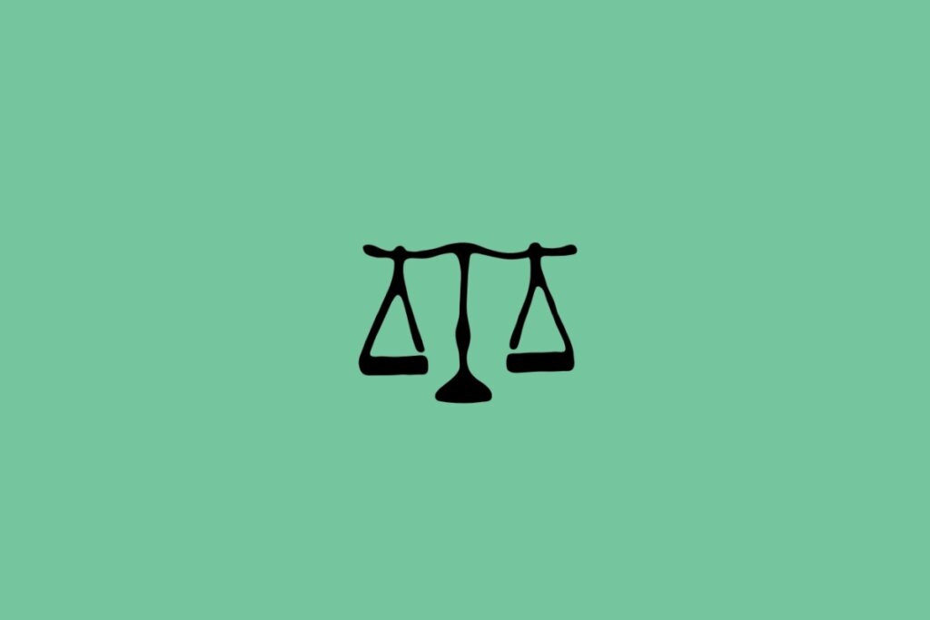 Ilustração do signo de Libra com uma balança equilibrada em um fundo verde