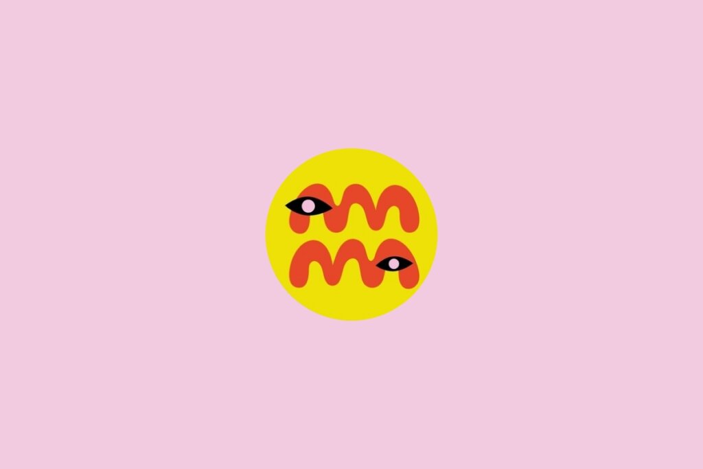 Ilustração do signo de aquário dentro de um círculo amarelo em um fundo rosa