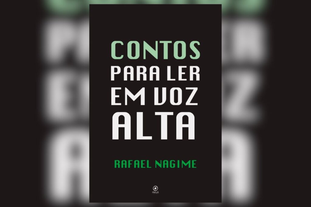 Capa do livro "Contos para ler em voz alta", com o nome do livro em branco e verde sobre um fundo preto 