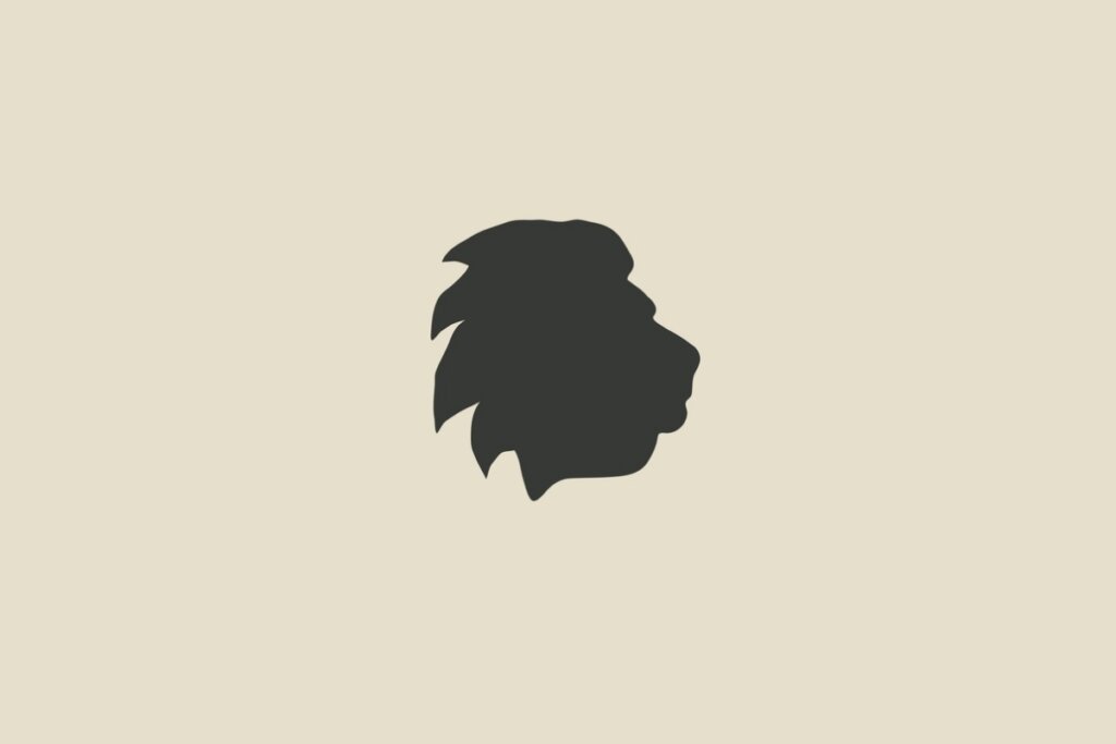 Ilustração do signo de Leão cinza em um fundo bege