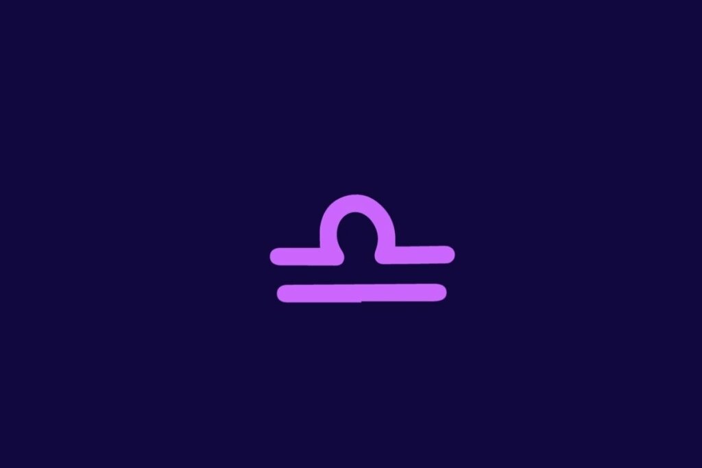 ilustração lilás do símbolo do signo de libra sobre fundo azul-escuro