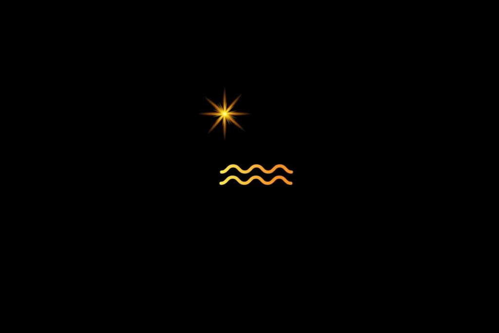 Ilustração do signo de aquário, em um fundo preto, com uma estrela do lado esquerdo superior