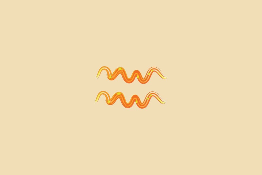 Ilustração do signo de aquário, na cor laranja-escuro, centralizado em um fundo laranja-claro