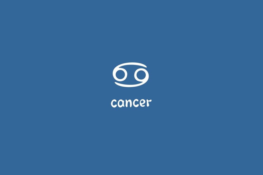 Ilustração do signo de câncer centralizado em um fundo azul