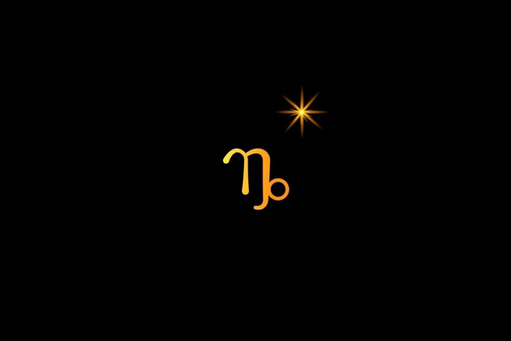 Ilustração do signo de capricórnio, em um fundo preto, com uma estrela do lado direito superior