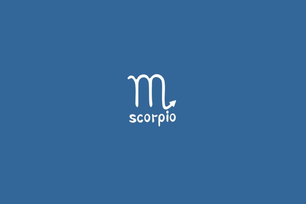 Ilustração do signo de escorpião centralizado em um fundo azul