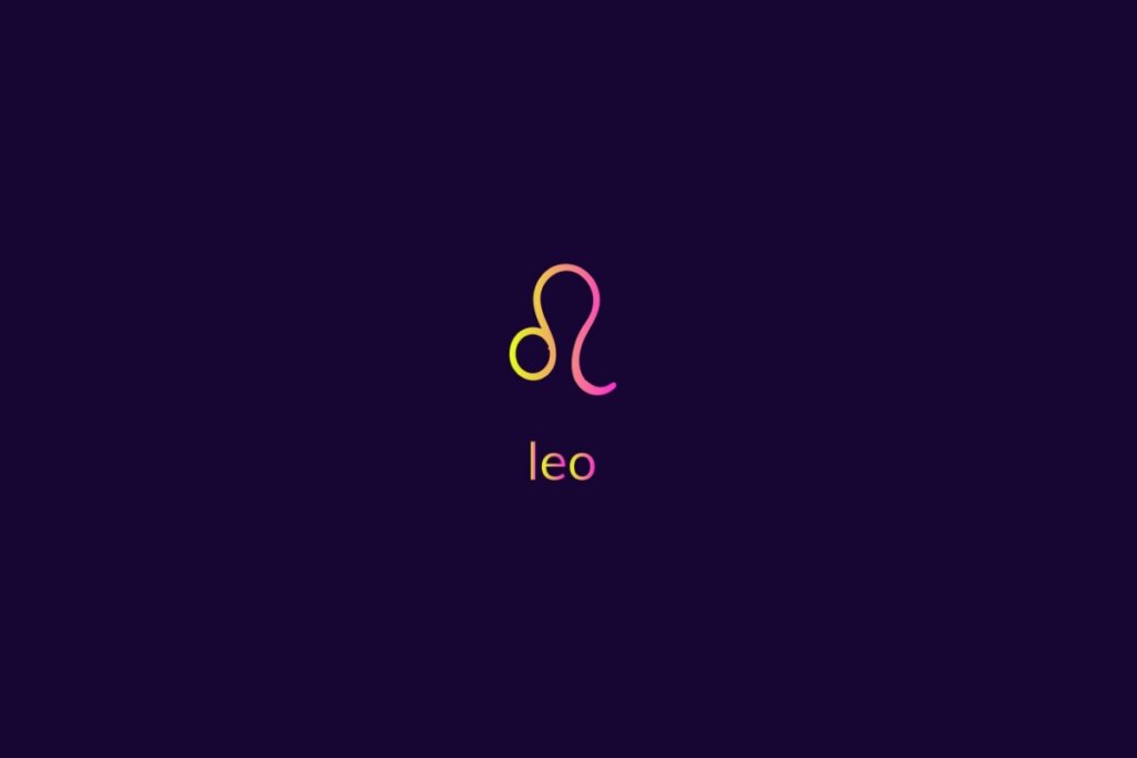 Ilustração do signo de leão na cor rosa e amarelo em um fundo azul-escuro