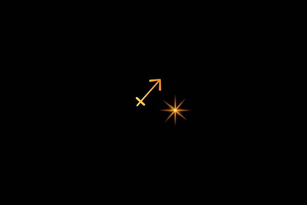 Ilustração do signo de sagitário, em um fundo preto, com uma estrela do lado direito inferior