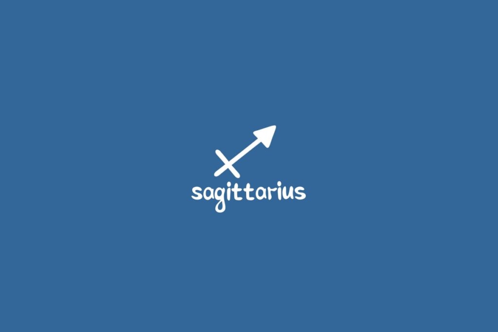 Ilustração do signo de sagitário centralizado em um fundo azul