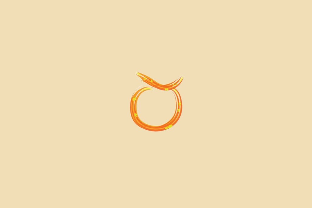 Ilustração do signo de touro, na cor laranja-escuro, centralizado em um fundo laranja-claro