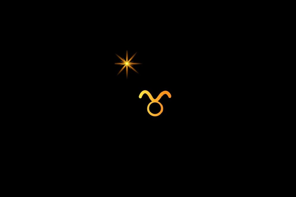 Ilustração do signo de touro, em um fundo preto, com uma estrela do lado esquerdo superior
