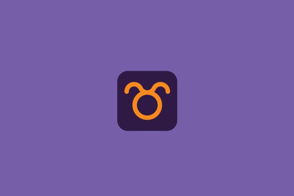 Ilustração do signo de touro, em um quadrado roxo-escuro, sobre um fundo roxo