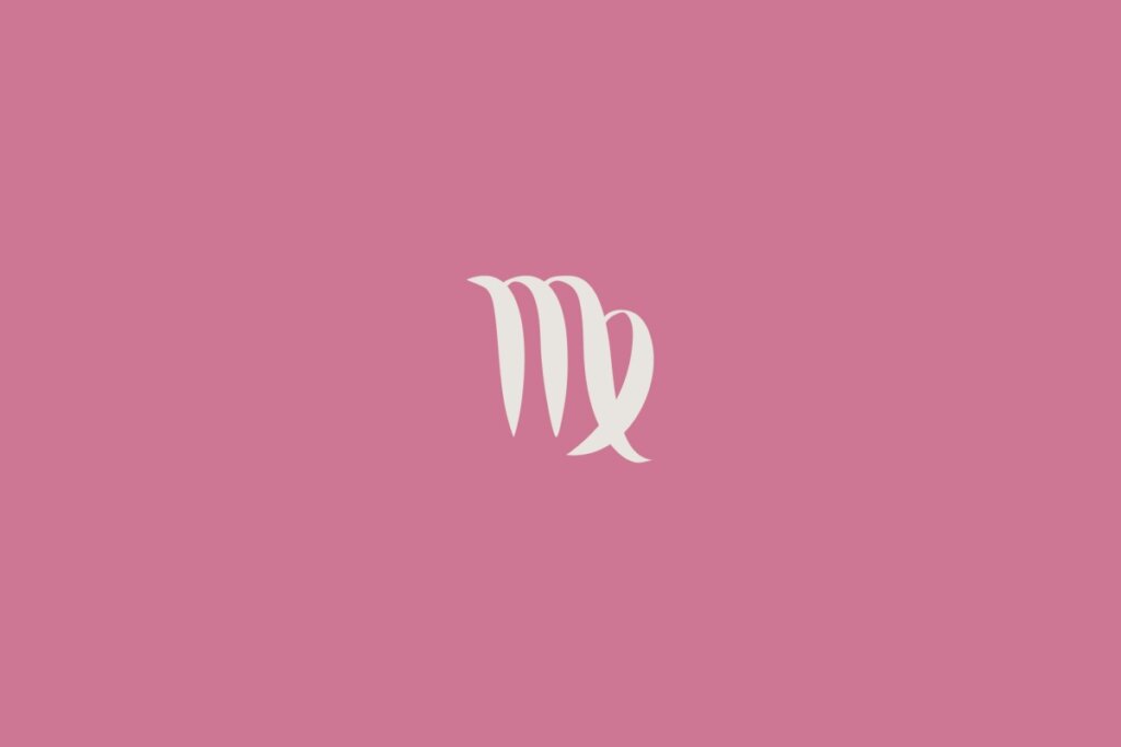 Ilustração do signo de virgem centralizado em um fundo rosa-escuro