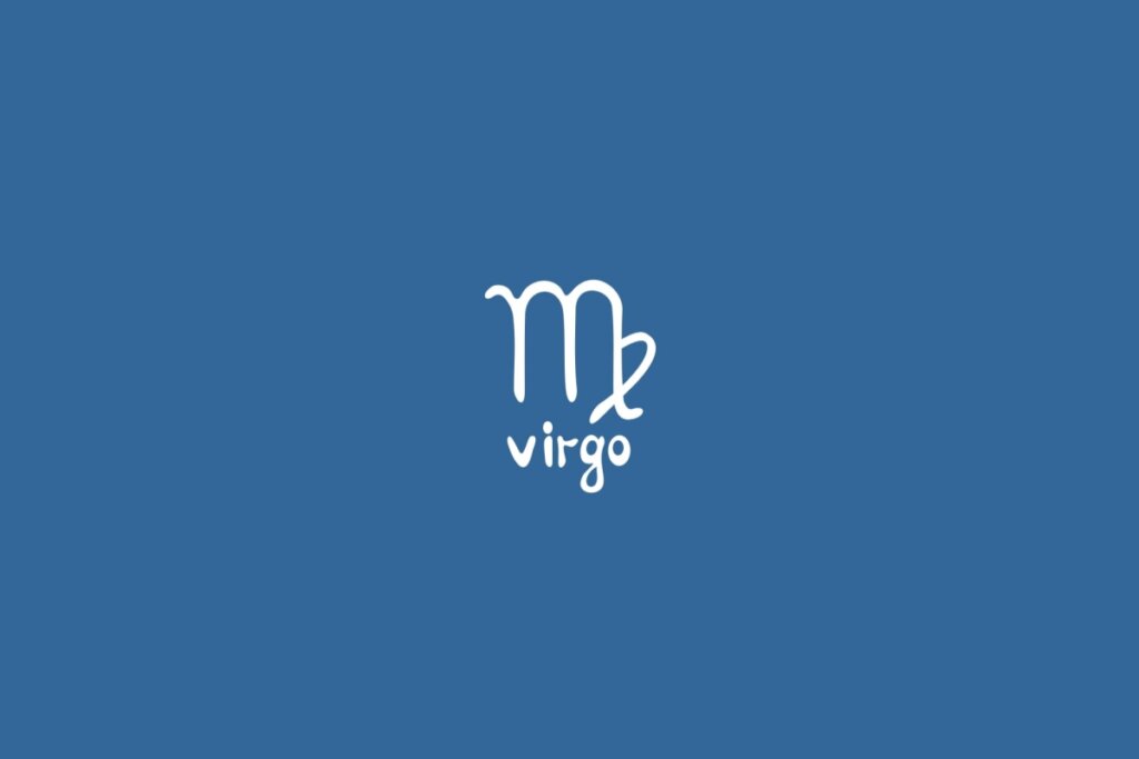 Ilustração do signo de virgem centralizado em um fundo azul